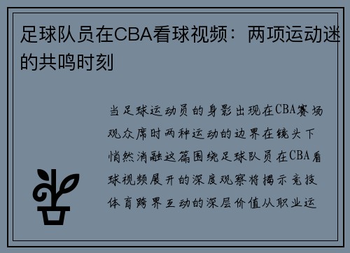 足球队员在CBA看球视频：两项运动迷的共鸣时刻